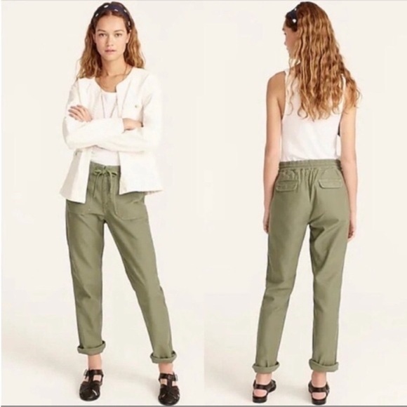 J. Crew Petite Tie waist camp pant BA315 Green MP M - Picture 2 of 6